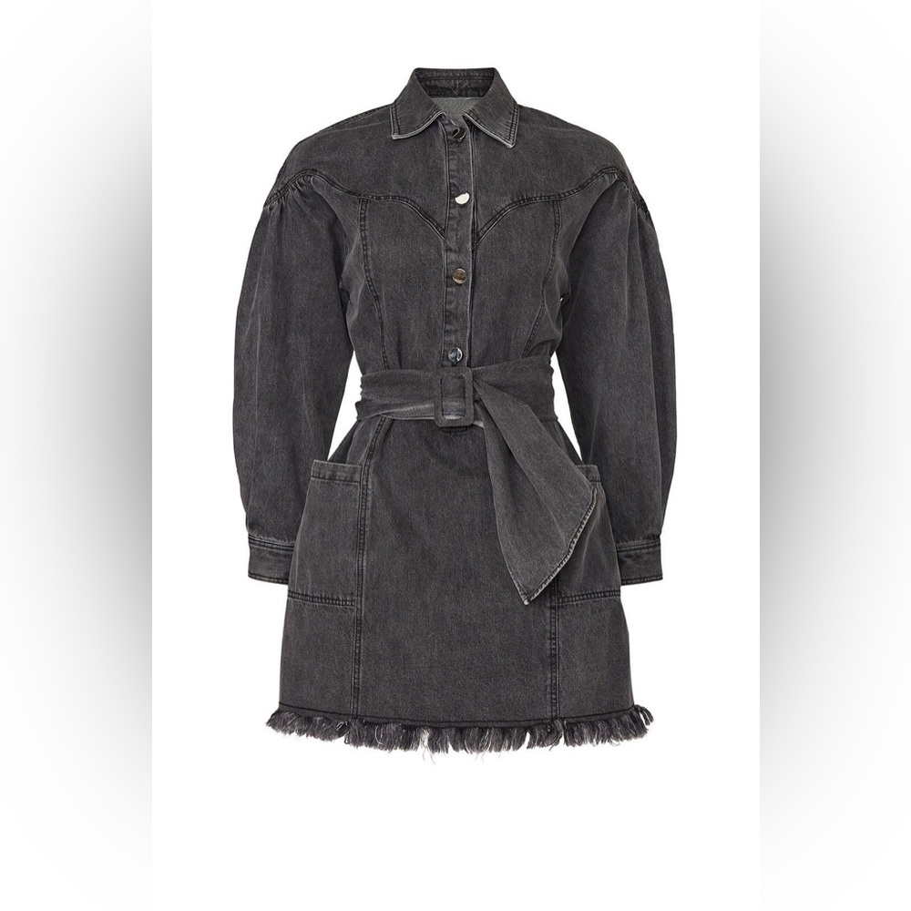 Divine Heritage Henley Western Mini Dress Black Denim Long Sleeve Belted Dress